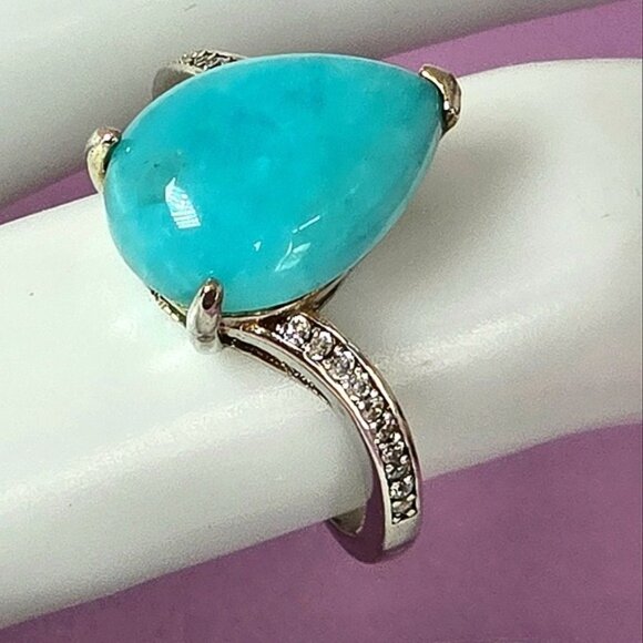 925 Sterling Silver Ring Sz 7.75 with Natural Amazonite  & CZ - Picture 12 of 13